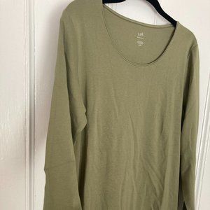 J Jill Perfect Pima Delicate Scoop Neck Long Sleeve Tee Olive/Caper Green 1X